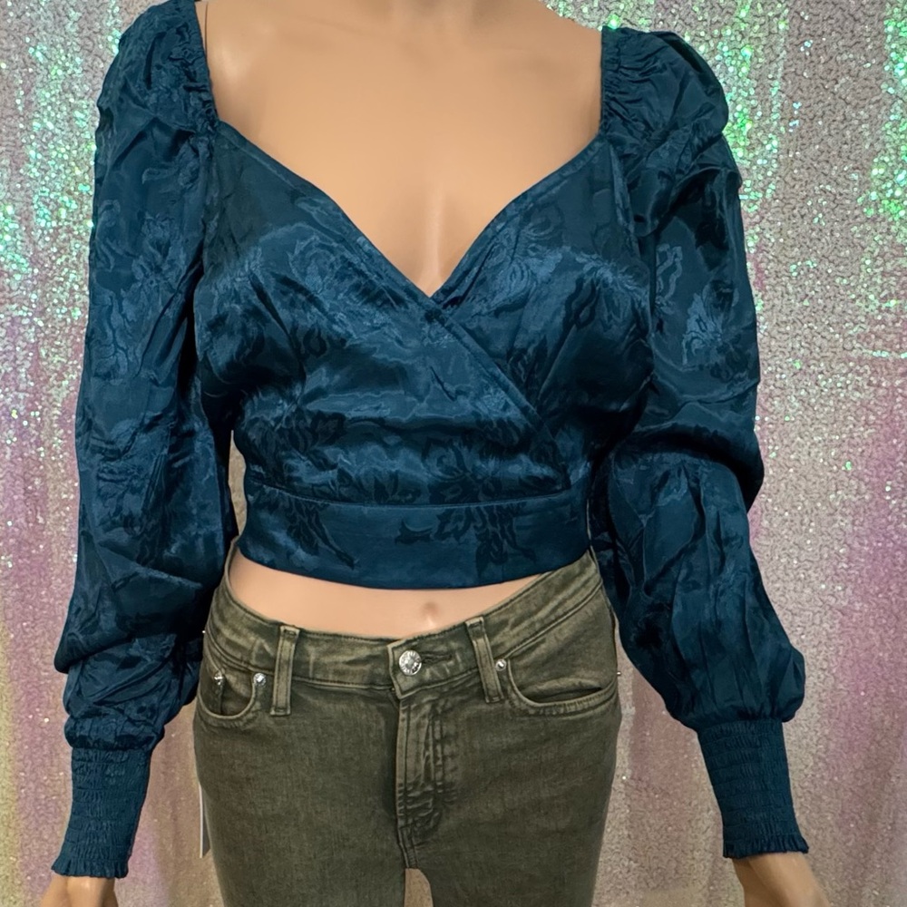 Camille Deep Teal Crossover Crop Top